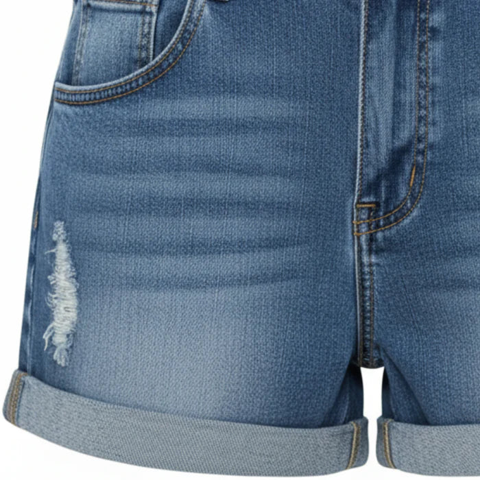 Orenvio | Women’s Ripped High‑Waisted Denim Shorts