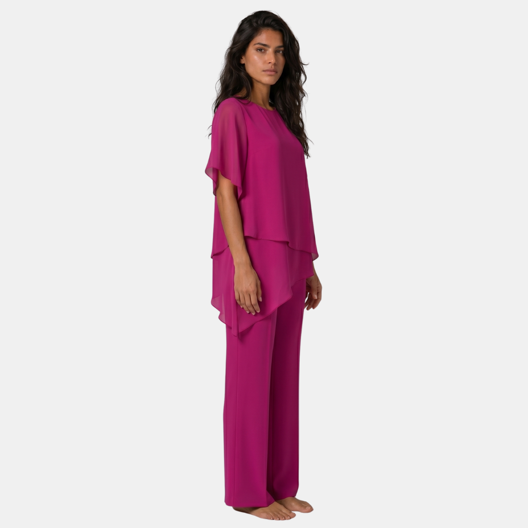Orenvio | Women’s Asymmetrical Top & Wide-Leg Pants Set