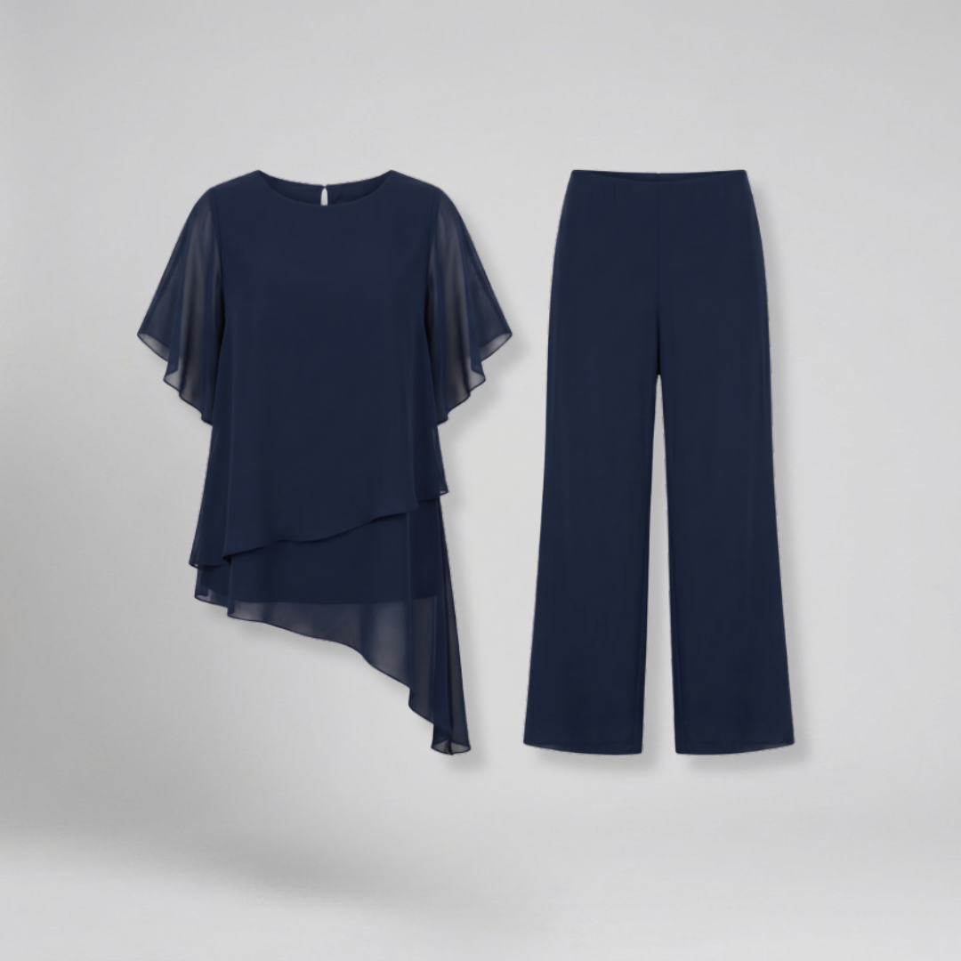 Orenvio | Women’s Asymmetrical Top & Wide-Leg Pants Set