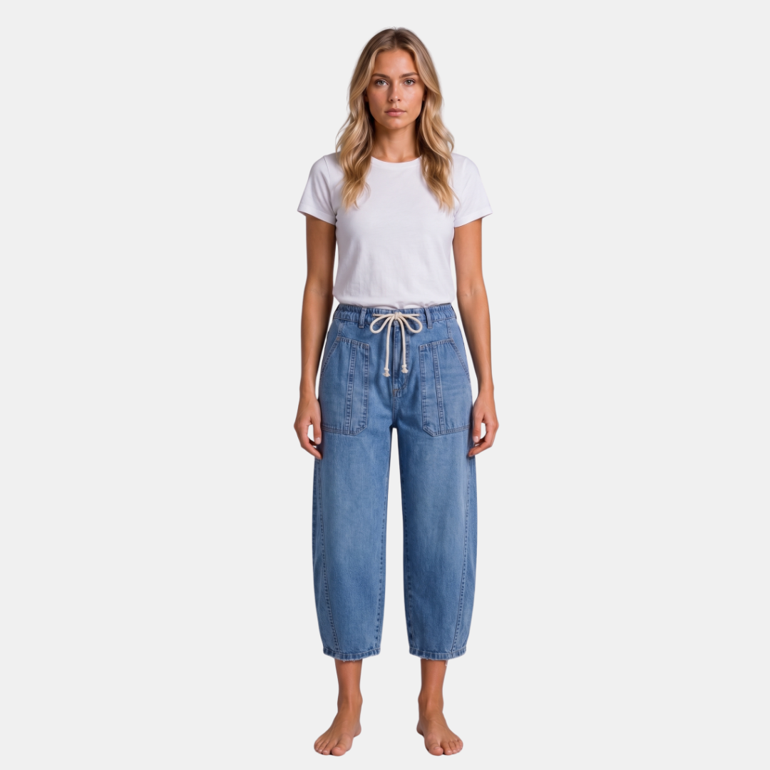 Orenvio | Women’s Drawstring Barrel Leg Capri Jeans
