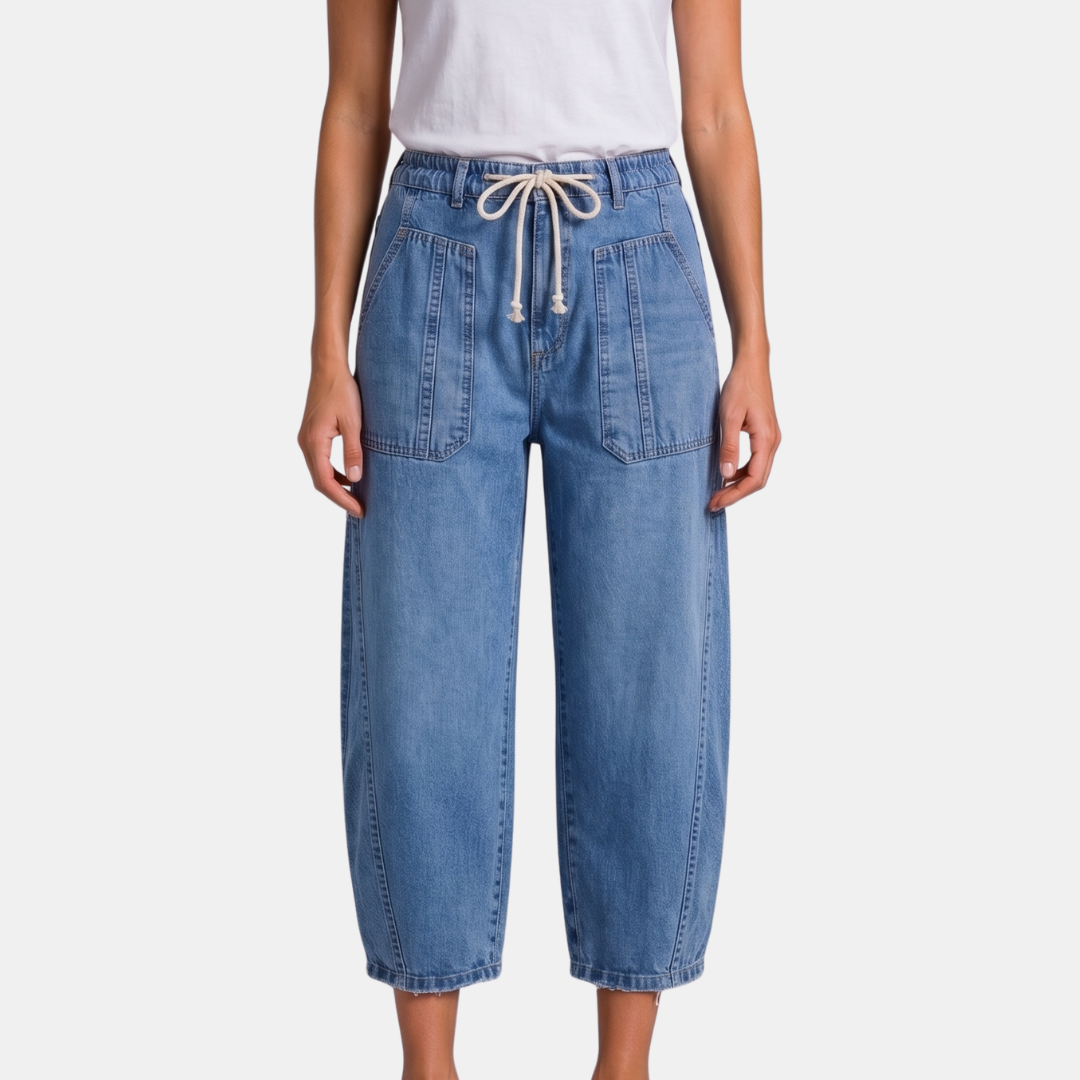 Orenvio | Women’s Drawstring Barrel Leg Capri Jeans