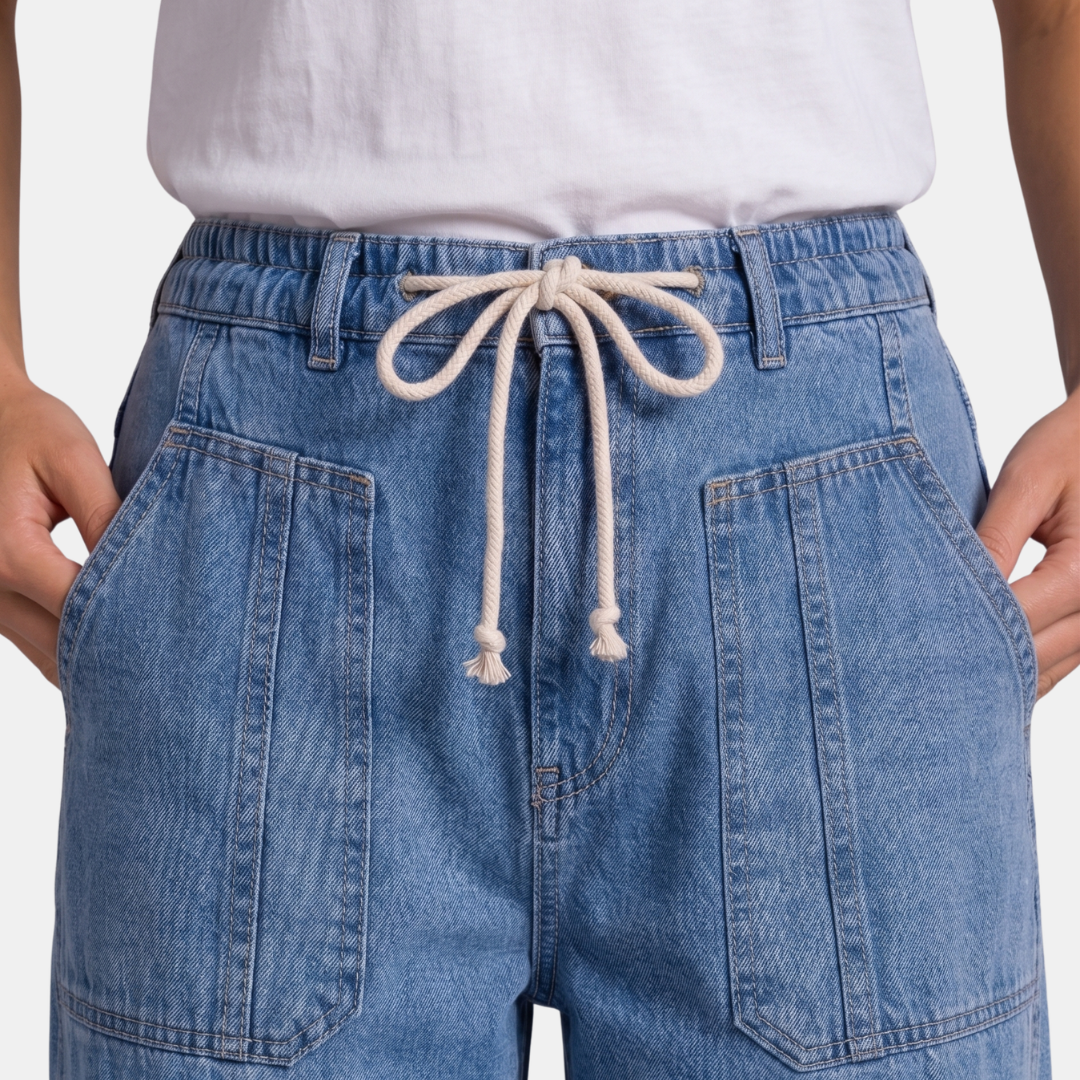 Orenvio | Women’s Drawstring Barrel Leg Capri Jeans