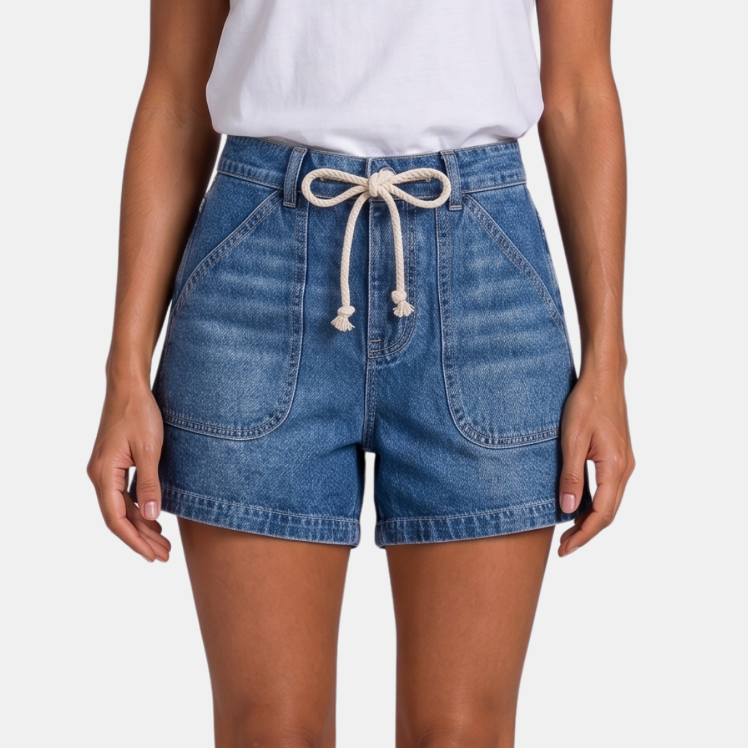 Orenvio | Women’s Drawstring High-Rise Denim Shorts