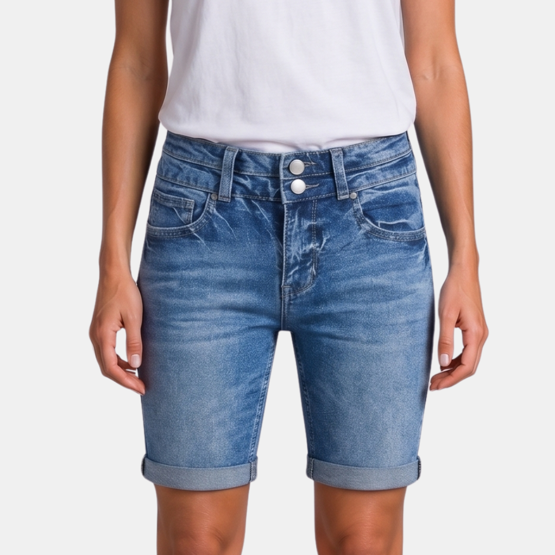 Orenvio | Women’s Embroidered Roll-Hem Denim Bermuda Shorts