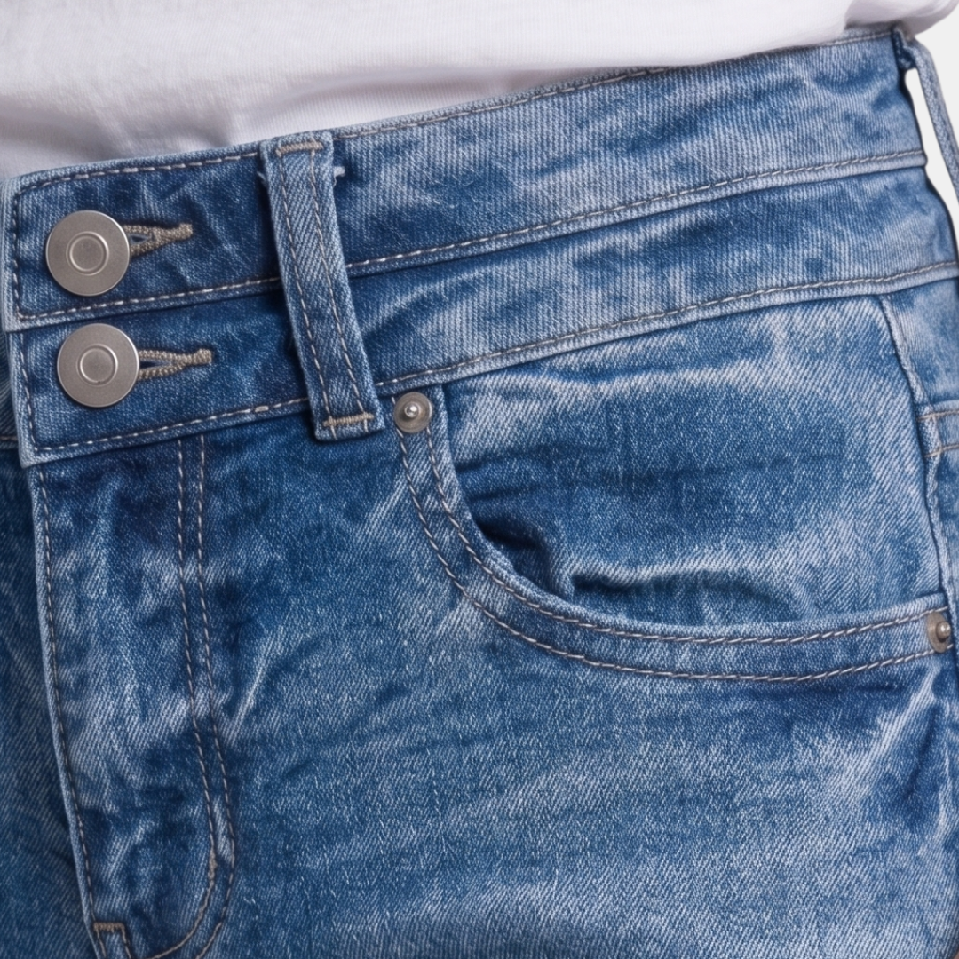 Orenvio | Women’s Embroidered Roll-Hem Denim Bermuda Shorts