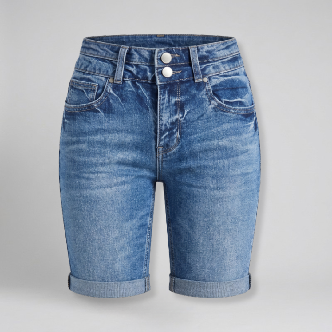 Orenvio | Women’s Embroidered Roll-Hem Denim Bermuda Shorts