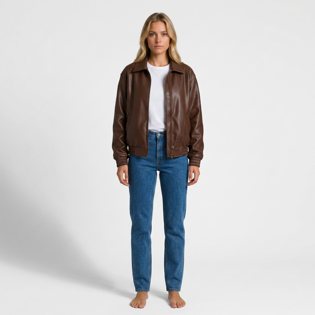 Orenvio | Women’s Faux Leather Classic Moto Jacket