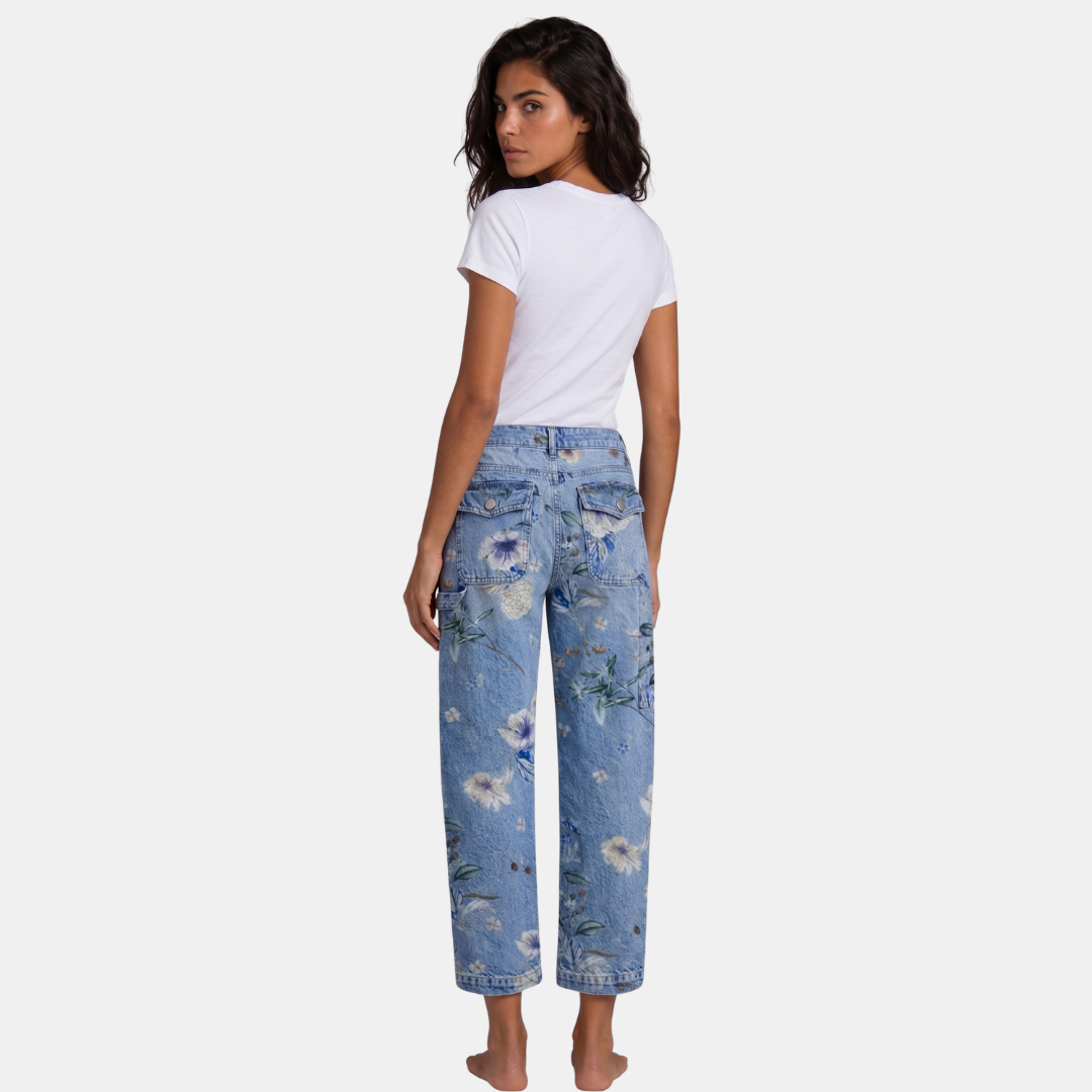 Orenvio | Women’s Floral Barrel Leg Crop Jeans