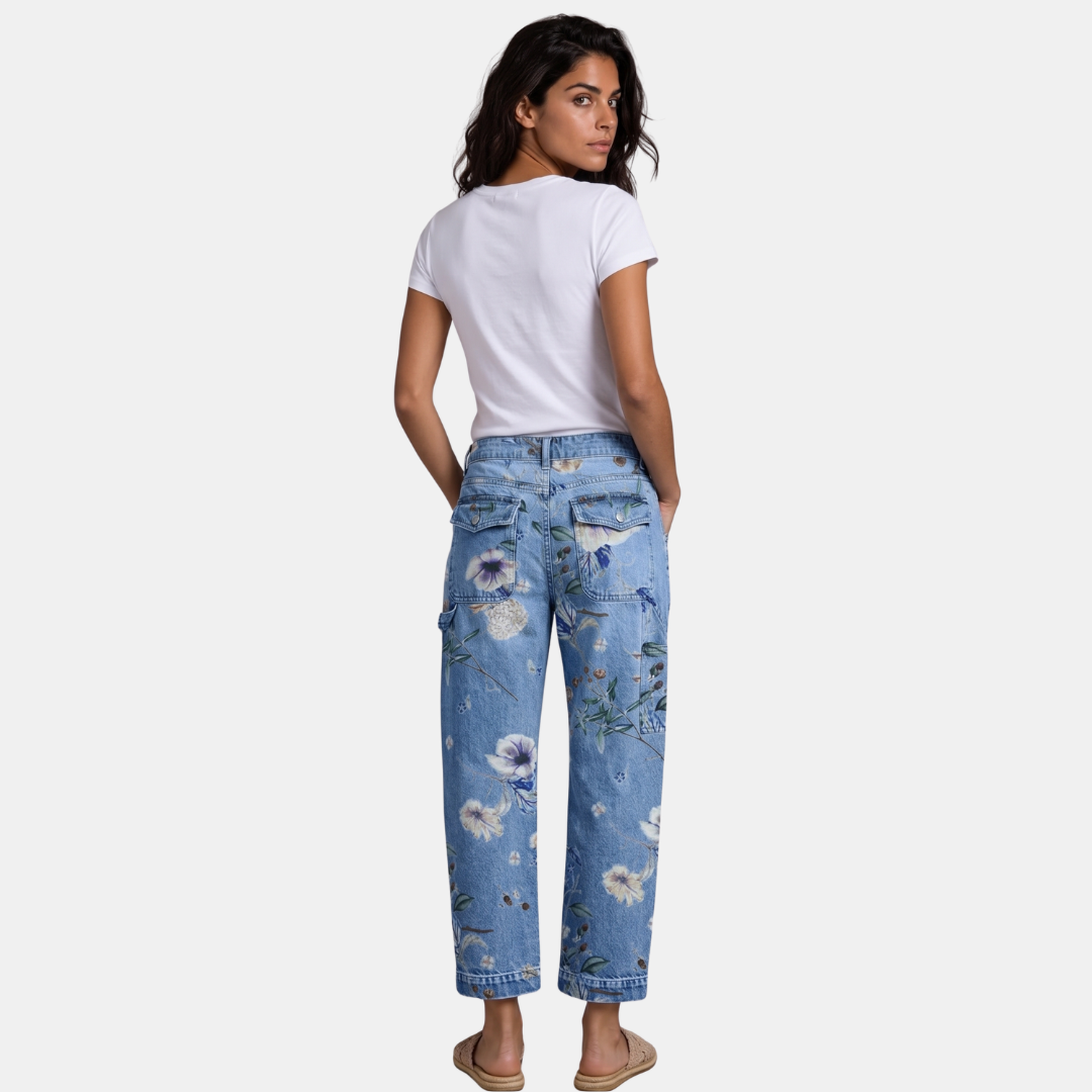 Orenvio | Women’s Floral Barrel Leg Crop Jeans