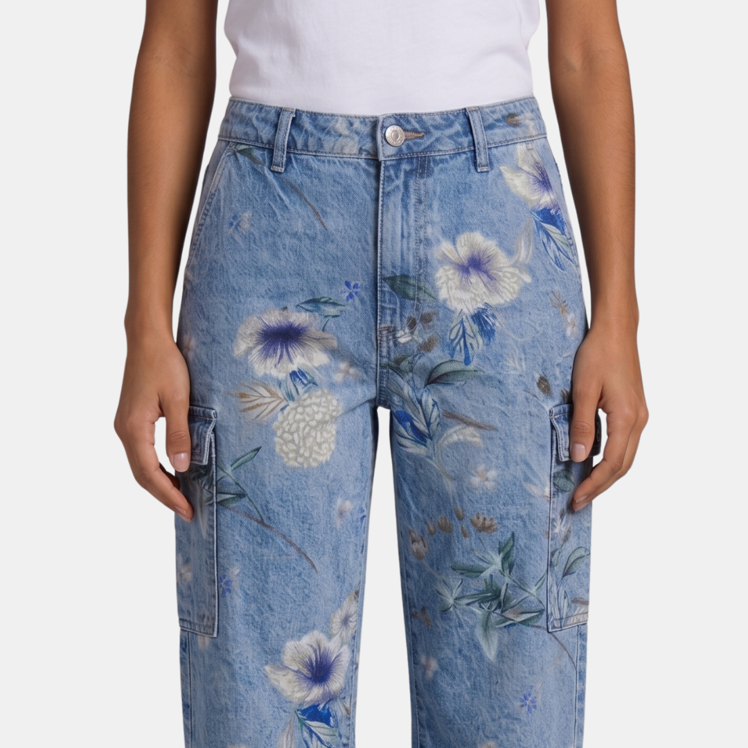 Orenvio | Women’s Floral Barrel Leg Crop Jeans