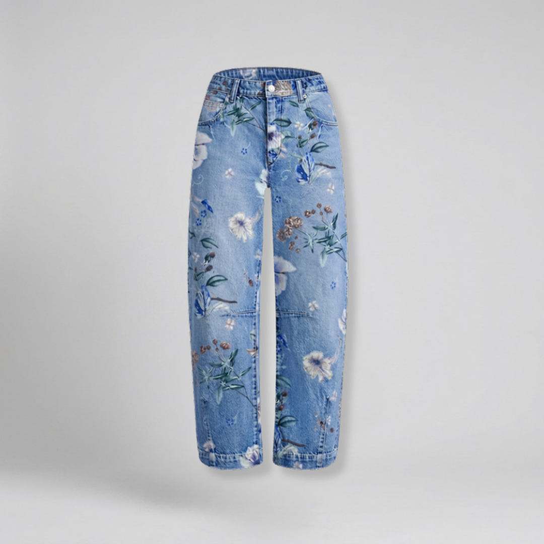 Orenvio | Women’s Floral Barrel Leg Crop Jeans