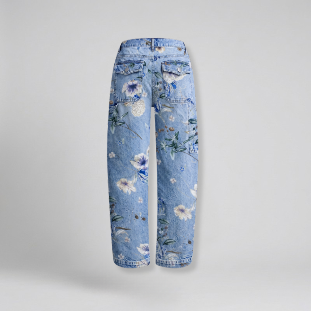 Orenvio | Women’s Floral Barrel Leg Crop Jeans