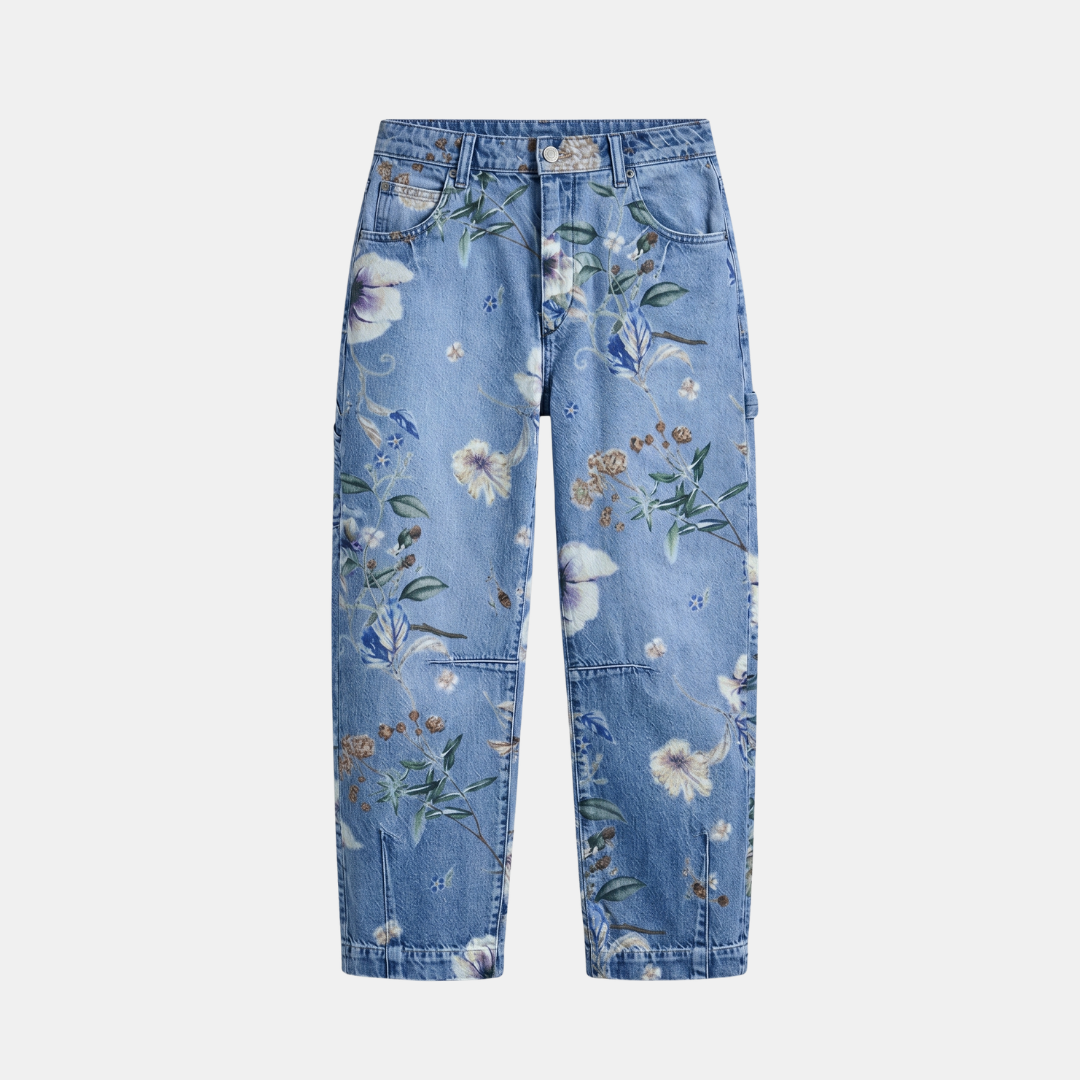 Orenvio | Women’s Floral Barrel Leg Crop Jeans