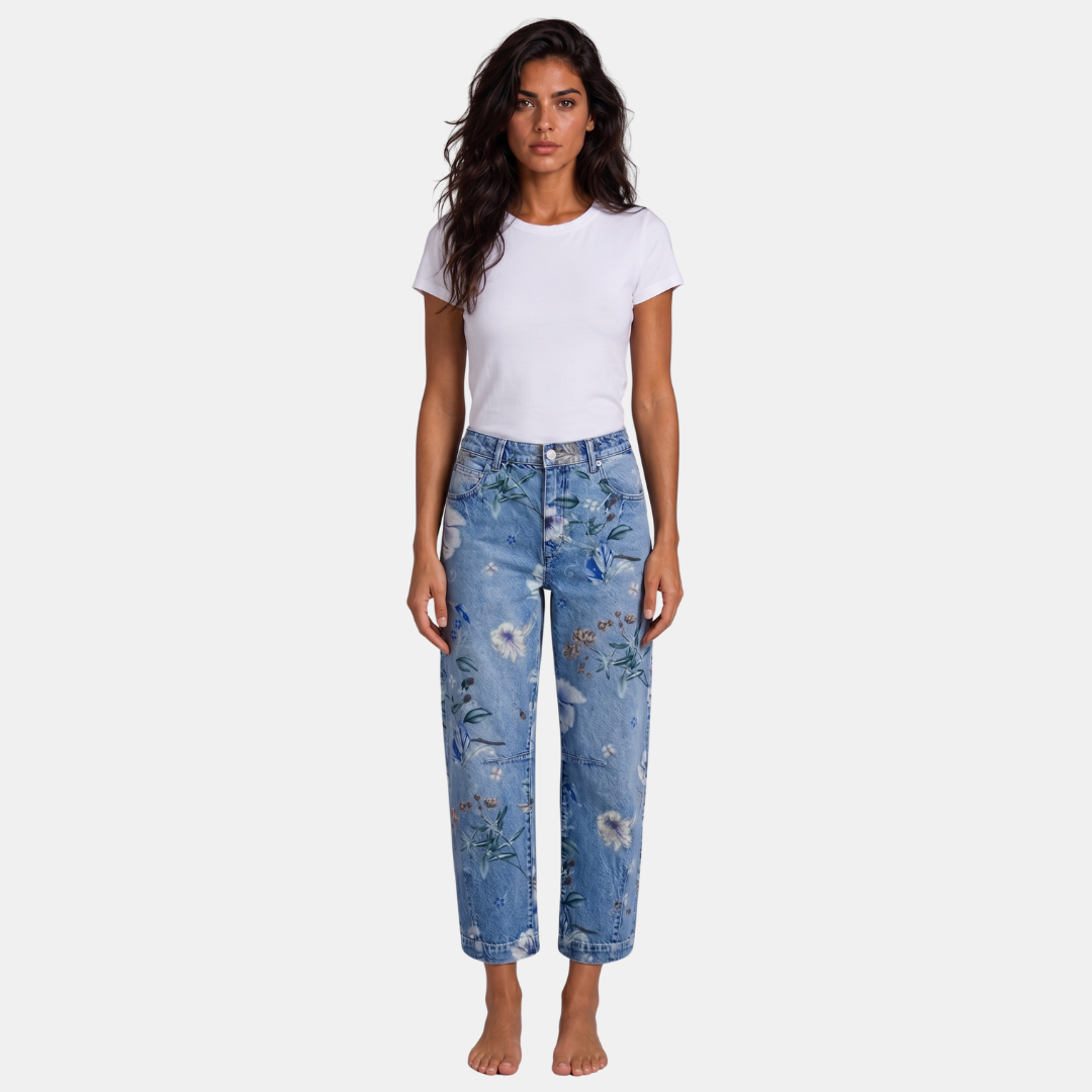 Orenvio | Women’s Floral Barrel Leg Crop Jeans