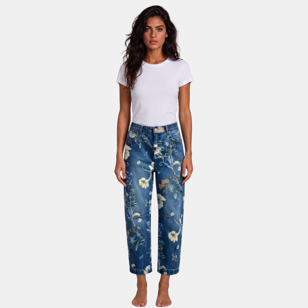 Orenvio | Women’s Floral Barrel Leg Crop Jeans