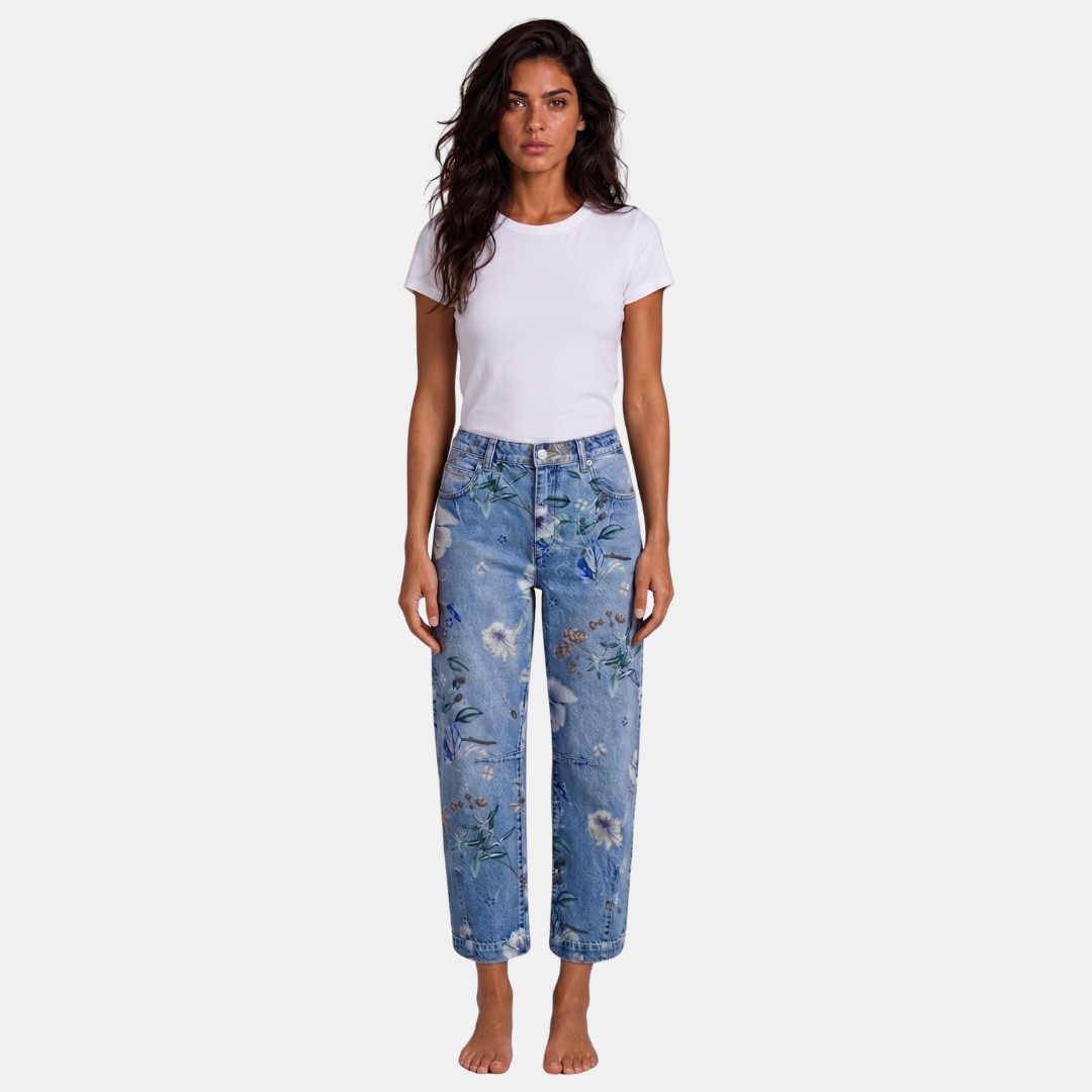Orenvio | Women’s Floral Barrel Leg Crop Jeans