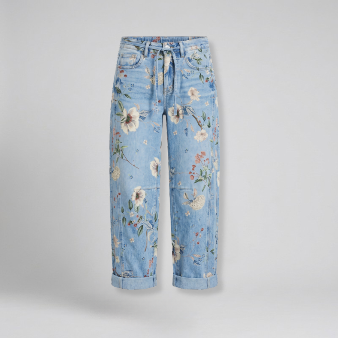Orenvio | Women’s Floral Drawstring Capri Jeans