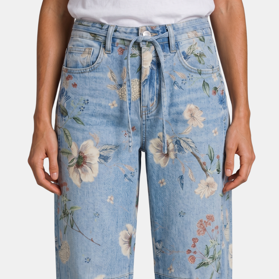 Orenvio | Women’s Floral Drawstring Capri Jeans