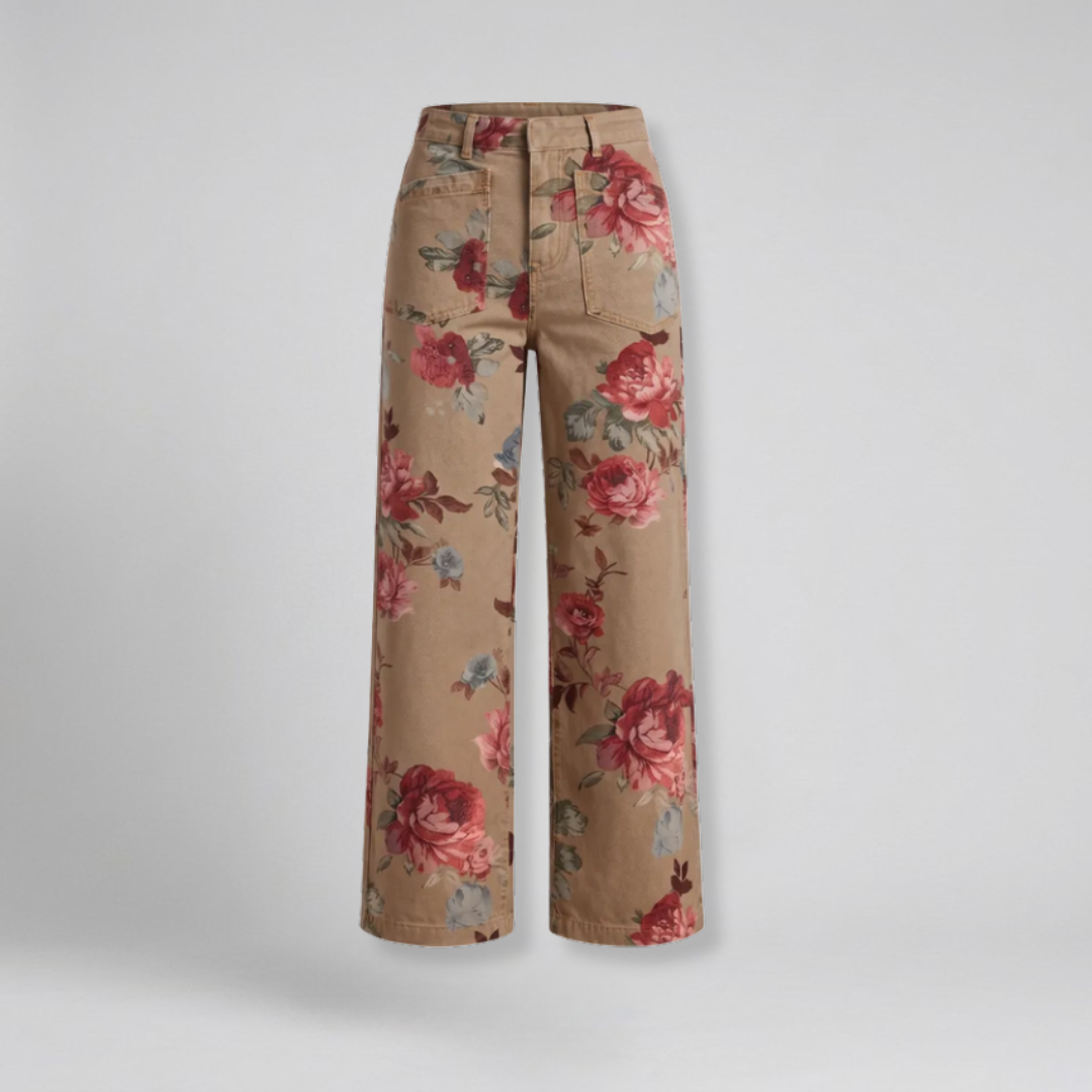 Orenvio | Women’s Floral High Rise Straight Leg Trousers