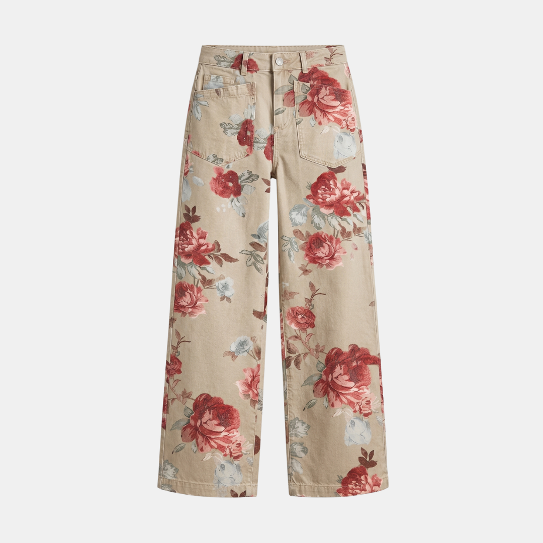 Orenvio | Women’s Floral High Rise Straight Leg Trousers