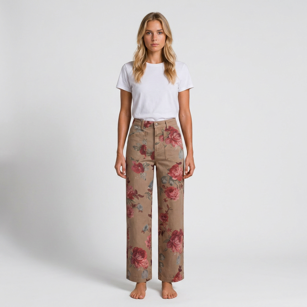 Orenvio | Women’s Floral High Rise Straight Leg Trousers