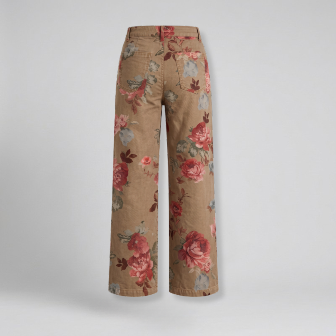 Orenvio | Women’s Floral High Rise Straight Leg Trousers
