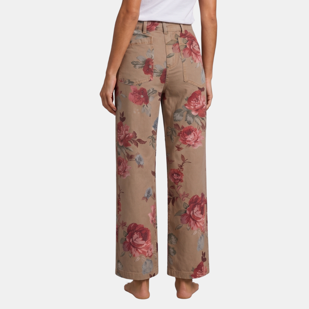 Orenvio | Women’s Floral High Rise Straight Leg Trousers