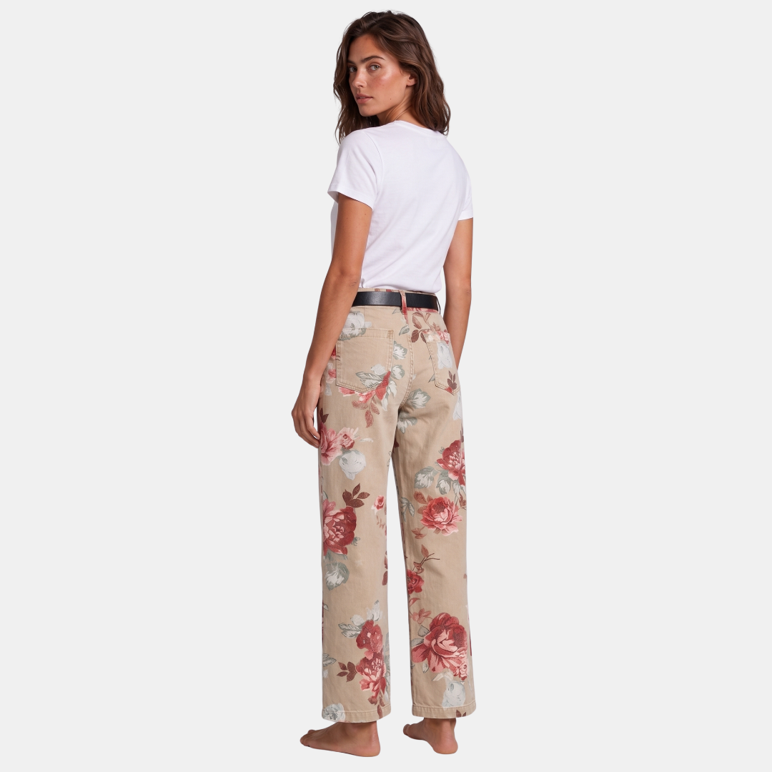Orenvio | Women’s Floral High Rise Straight Leg Trousers