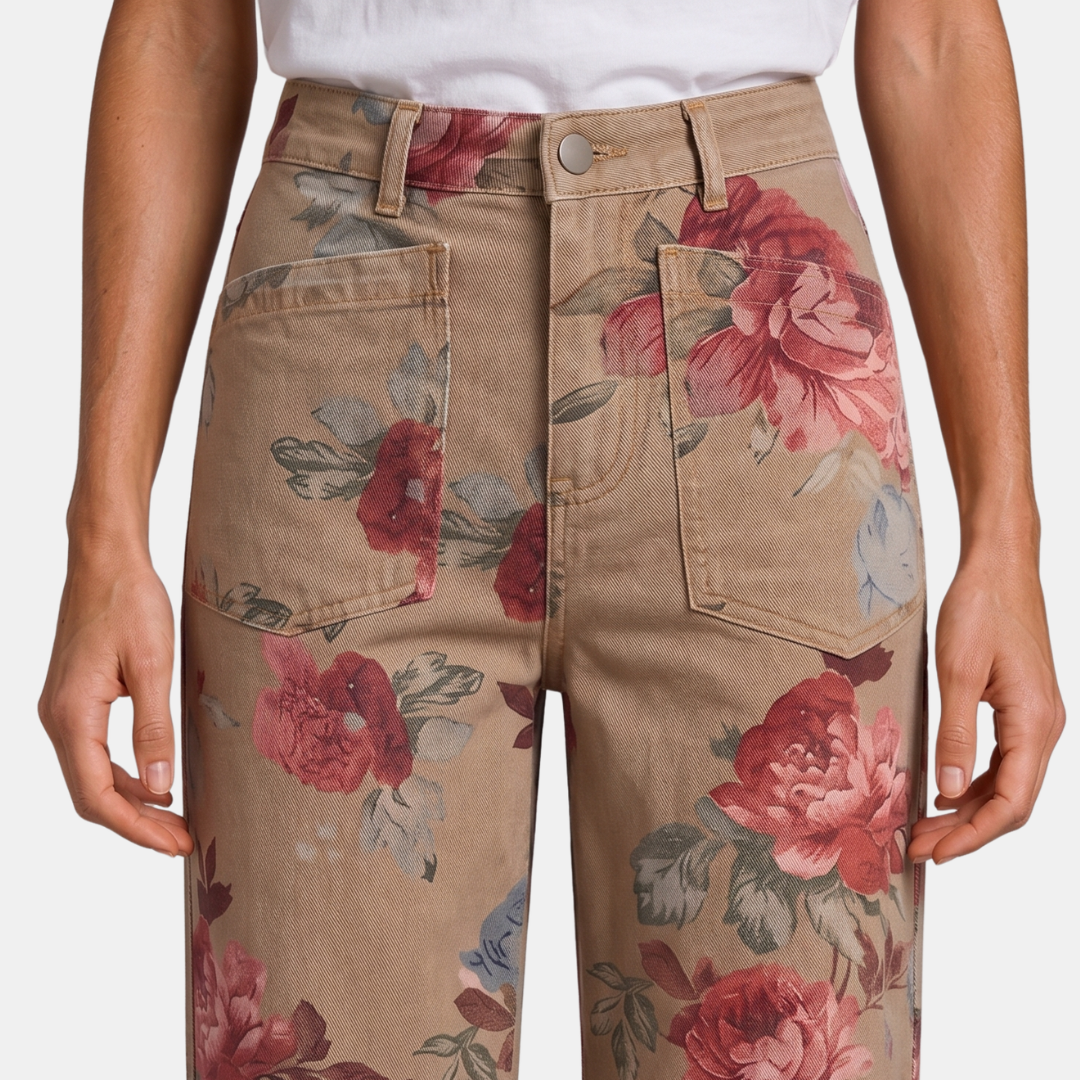 Orenvio | Women’s Floral High Rise Straight Leg Trousers