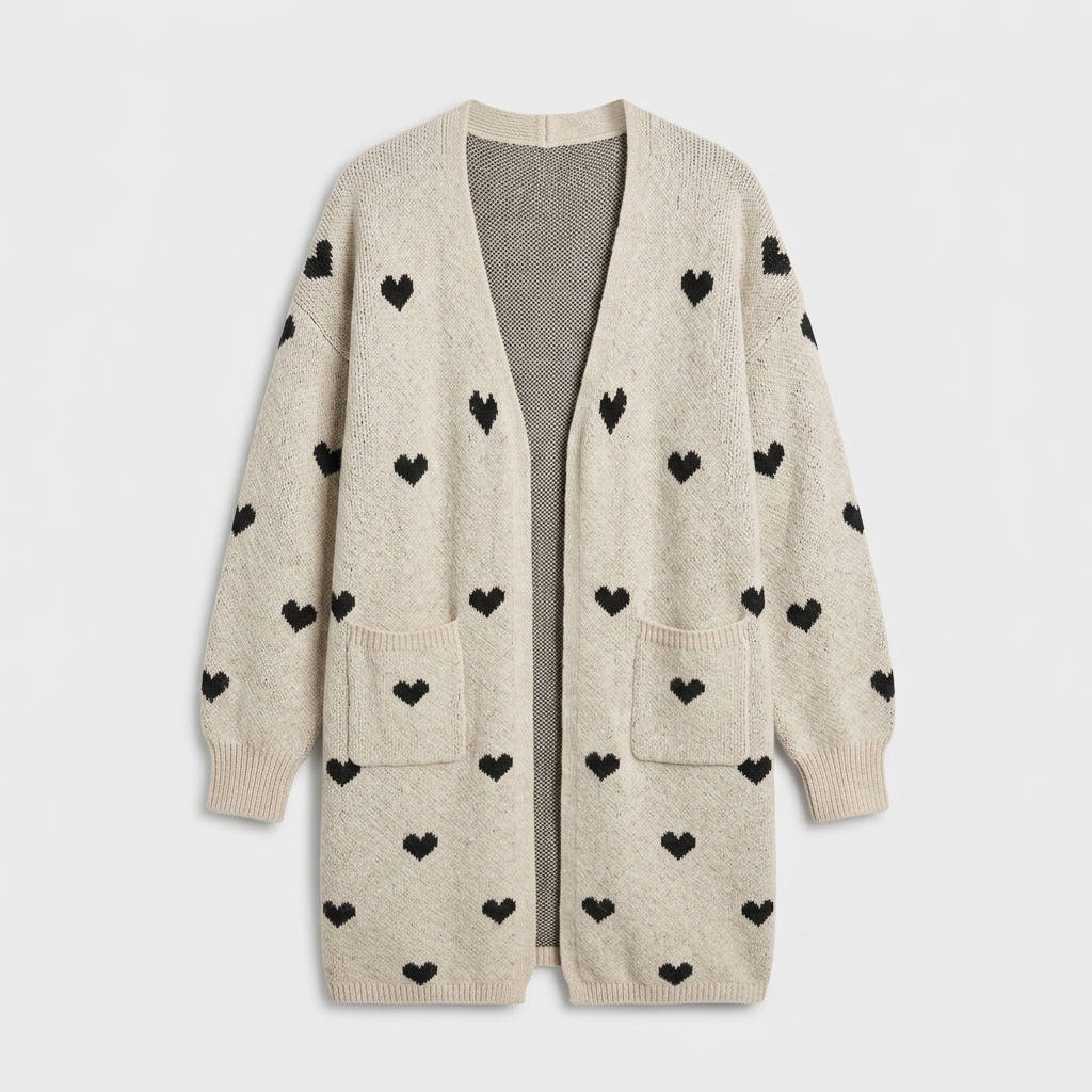 Orenvio | Women’s Heart Pattern V-Neck Cardigan