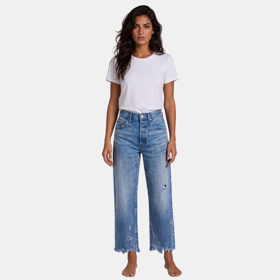Orenvio | Women’s High-Waist Wide-Leg Distressed Jeans