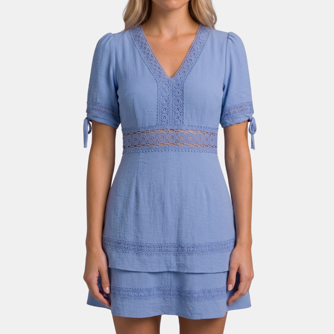 Orenvio | Women’s Lace Trim Puff Sleeve Mini Dress