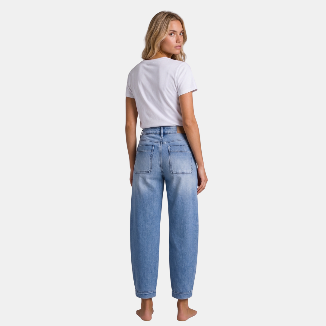 Orenvio | Women’s Mid Rise Barrel Leg Crop Jeans