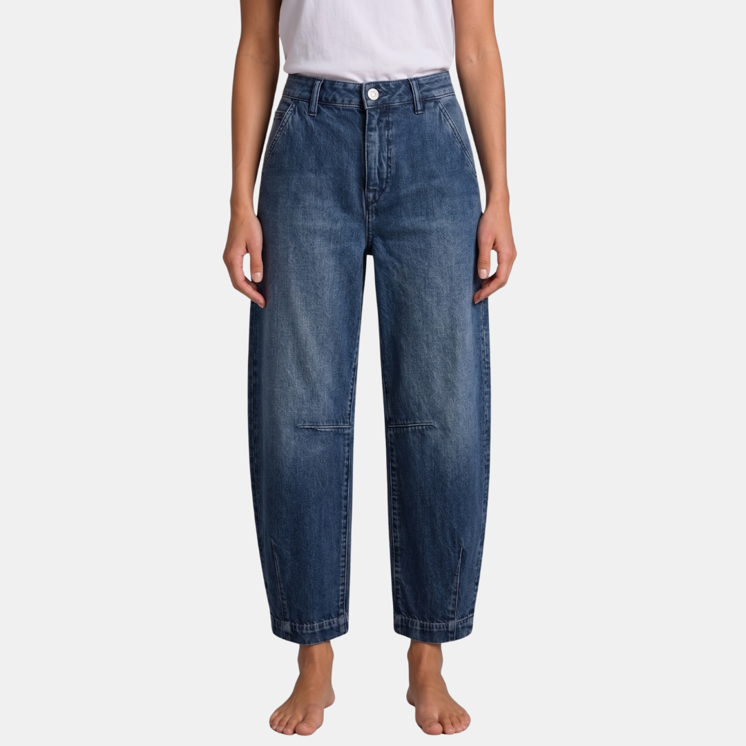 Orenvio | Women’s Mid Rise Barrel Leg Crop Jeans