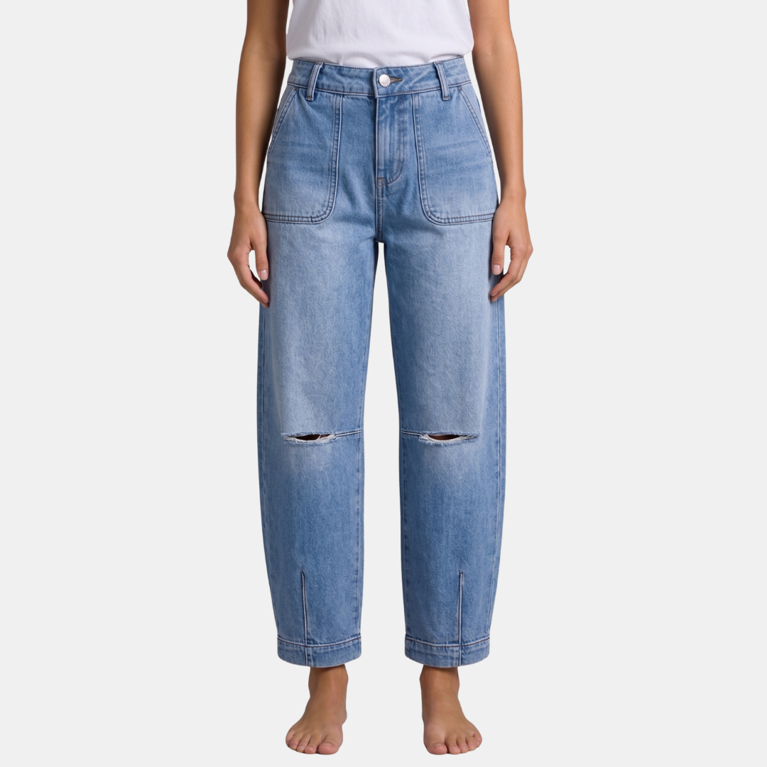 Orenvio | Women’s Mid Rise Barrel Leg Crop Jeans