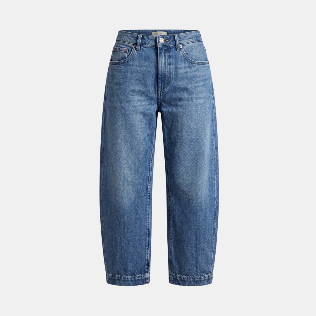 Orenvio | Women’s Mid Rise Barrel Leg Crop Jeans