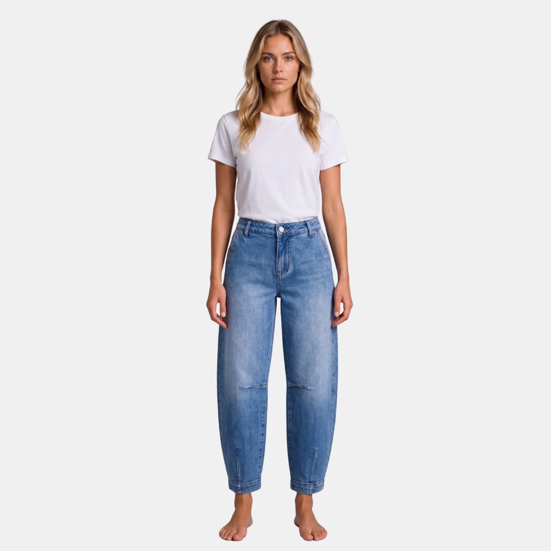 Orenvio | Women’s Mid Rise Barrel Leg Crop Jeans