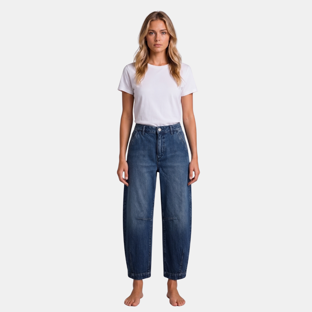 Orenvio | Women’s Mid Rise Barrel Leg Crop Jeans