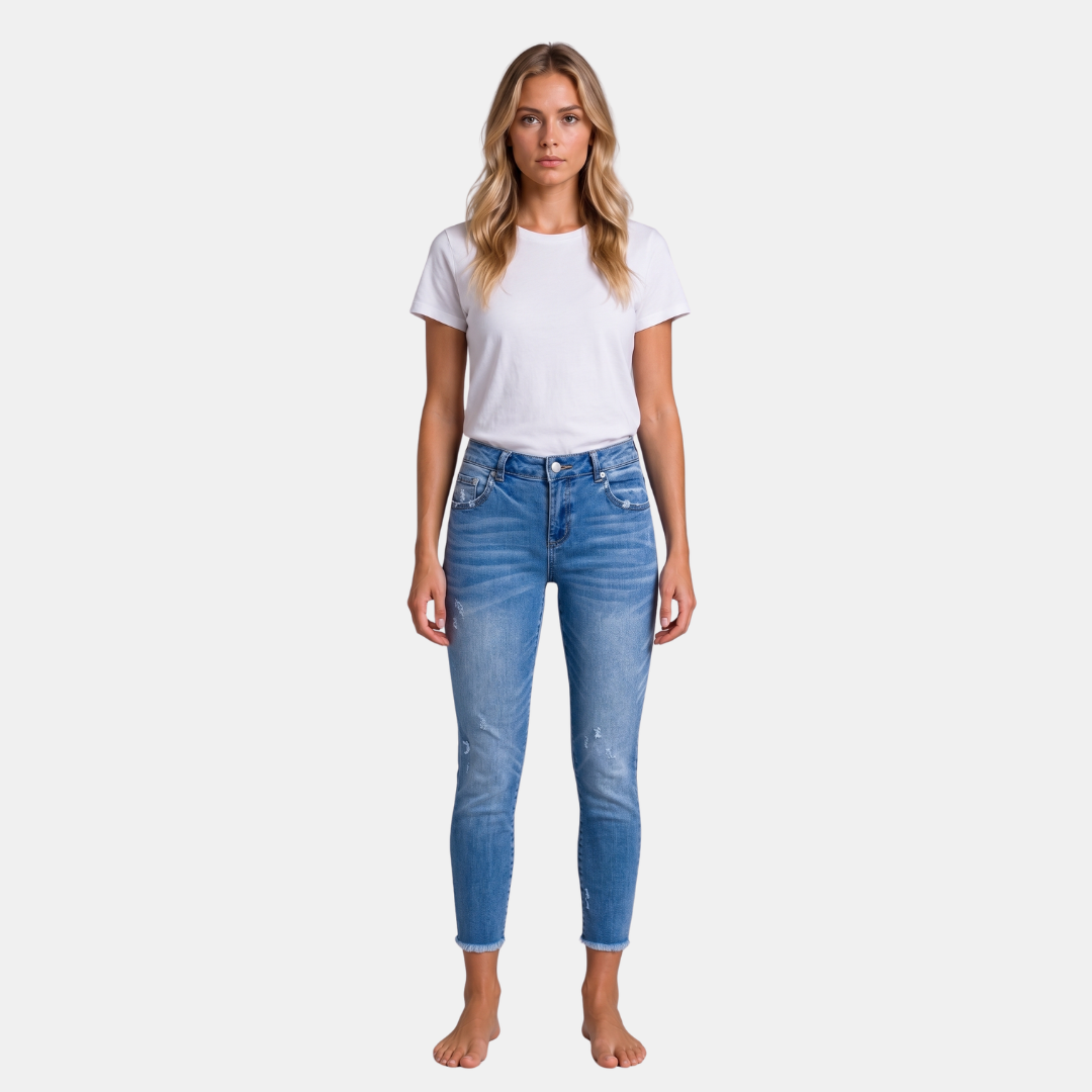 Orenvio | Women’s Mid-Waist Straight-Leg Crop Jeans
