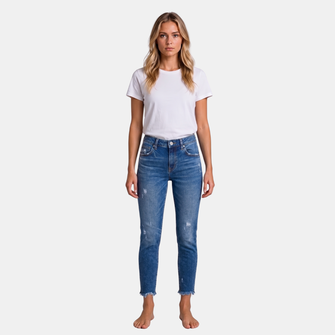 Orenvio | Women’s Mid-Waist Straight-Leg Crop Jeans