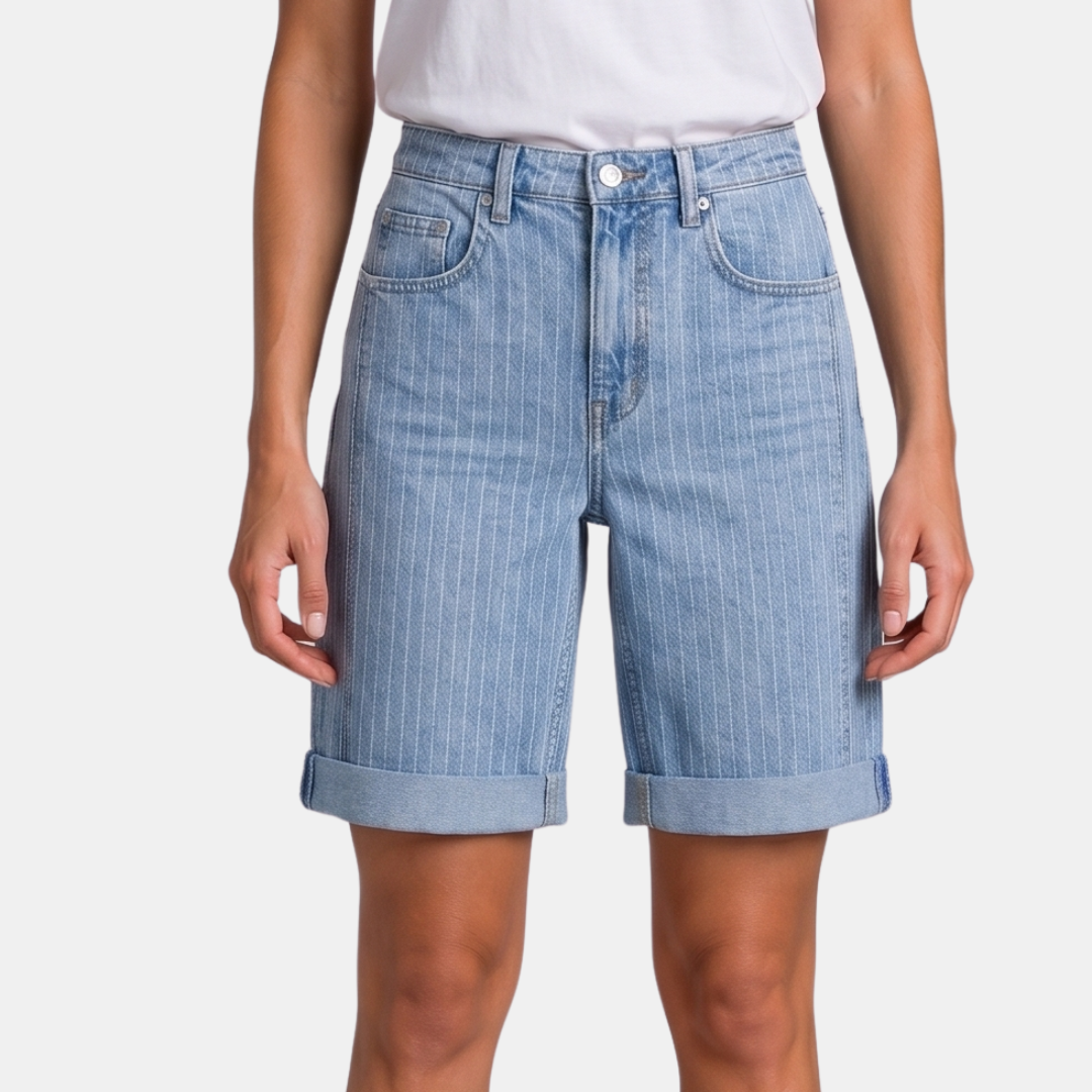 Orenvio | Women’s Pinstriped High-Waist Bermuda Shorts