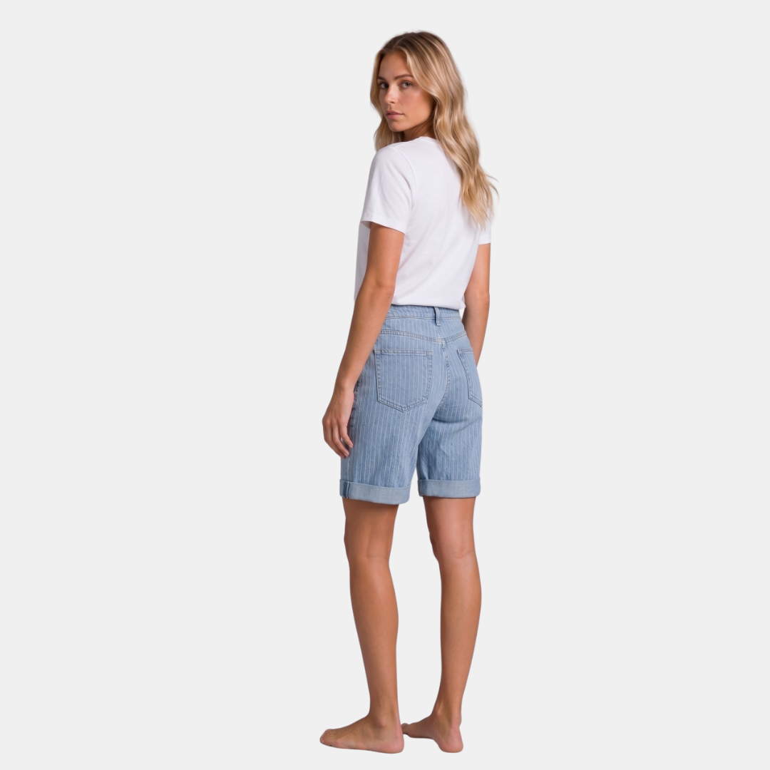 Orenvio | Women’s Pinstriped High-Waist Bermuda Shorts