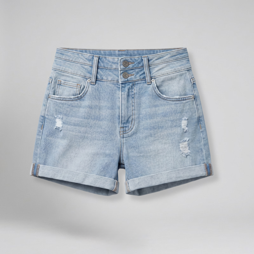 Orenvio | Women’s Ripped High‑Waisted Denim Shorts