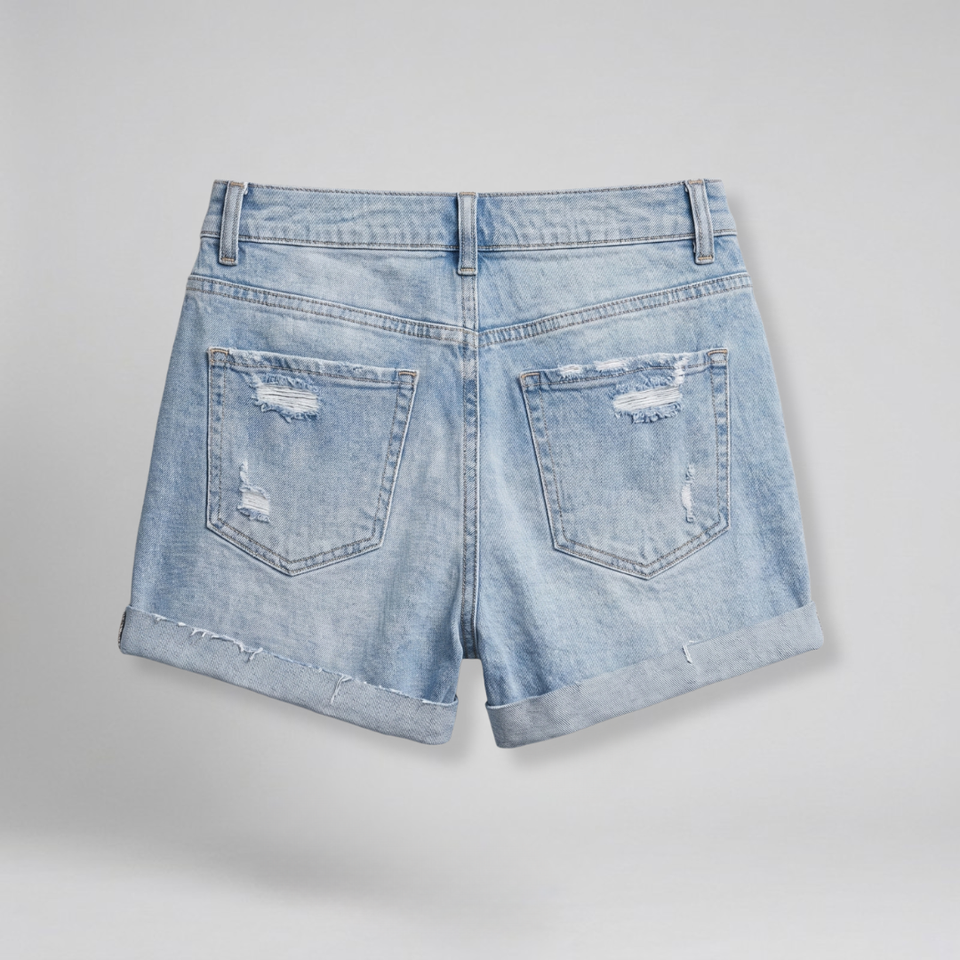 Orenvio | Women’s Ripped High‑Waisted Denim Shorts