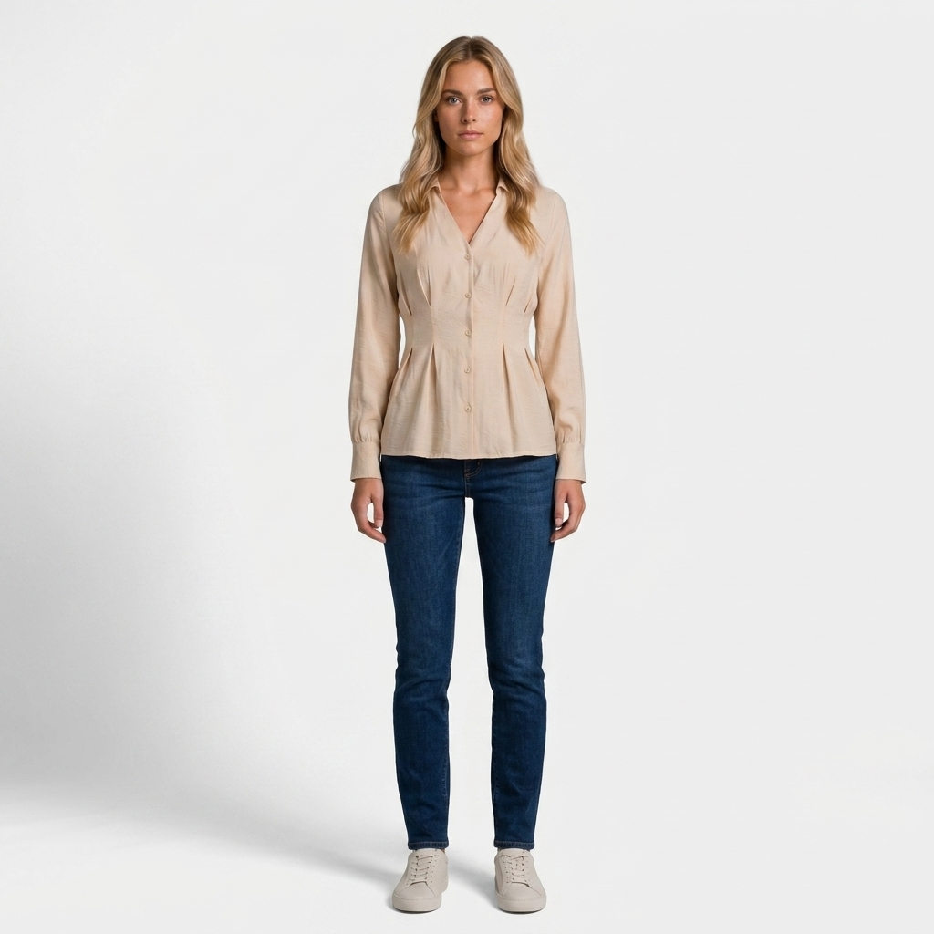Orenvio | Women’s Ruched Waist Button-Front Shirt