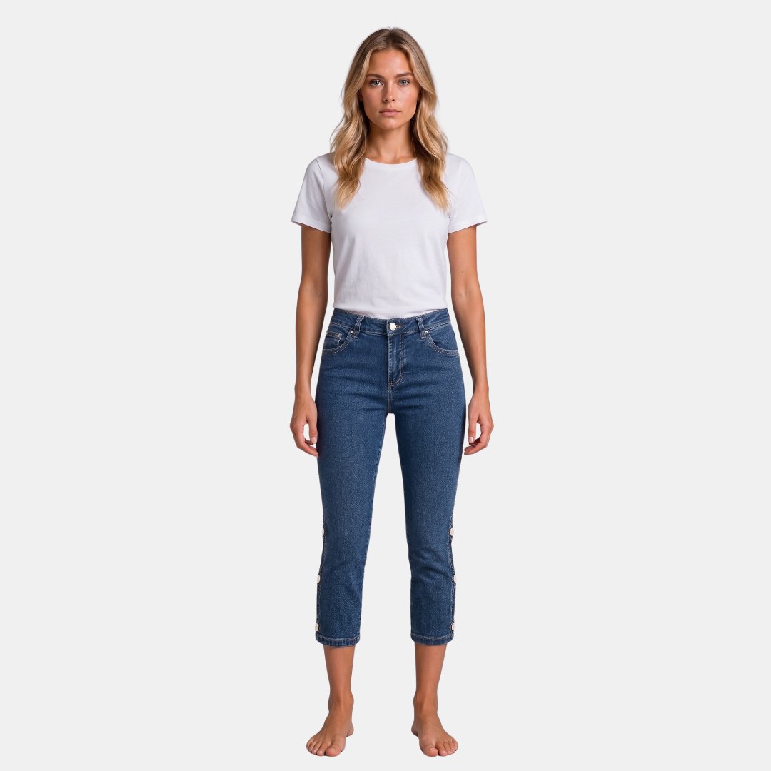 Orenvio | Women’s Skinny Capri Jeans with Button Detail