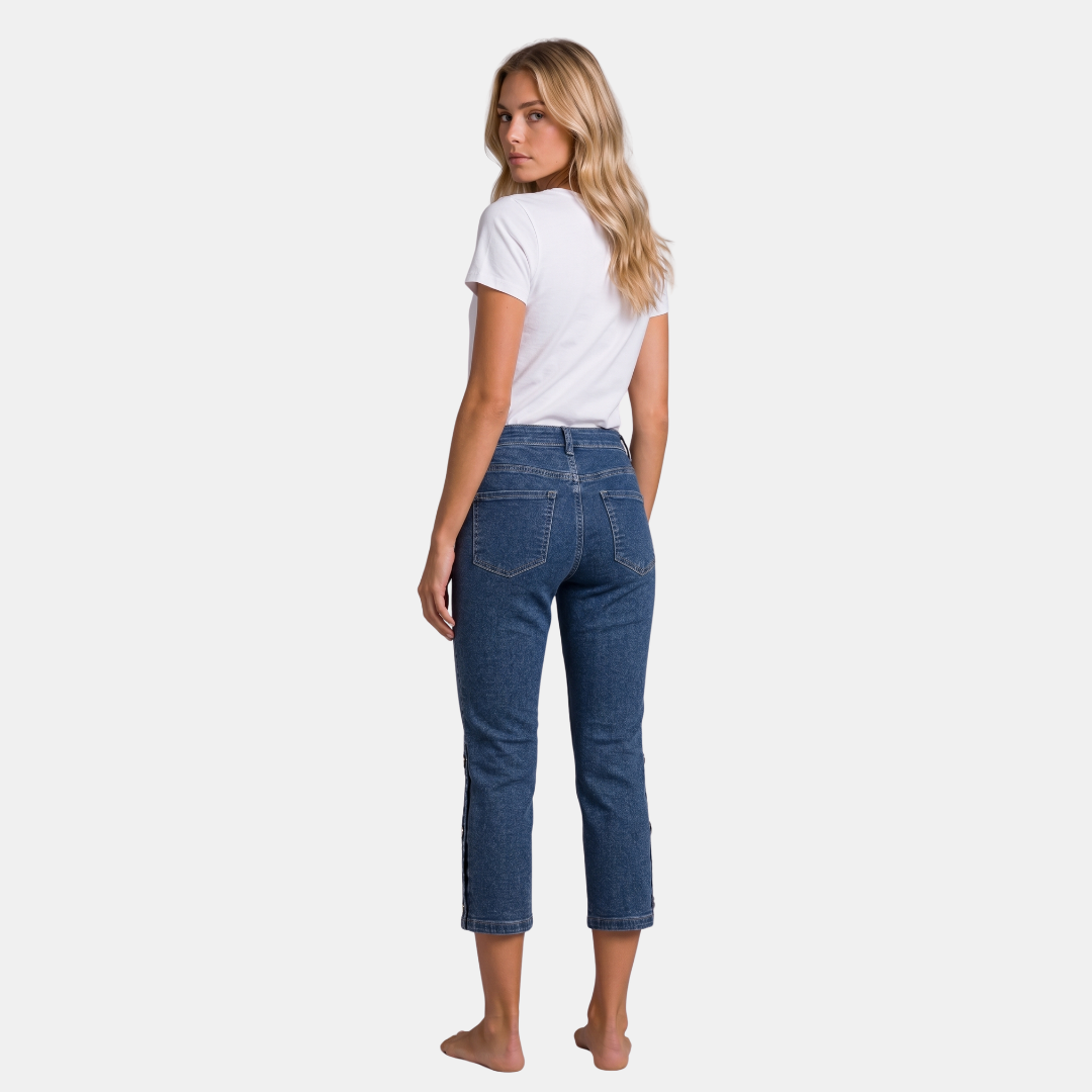 Orenvio | Women’s Skinny Capri Jeans with Button Detail