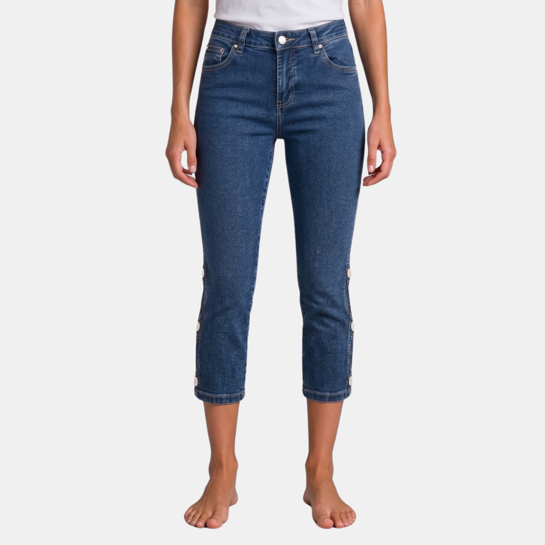 Orenvio | Women’s Skinny Capri Jeans with Button Detail