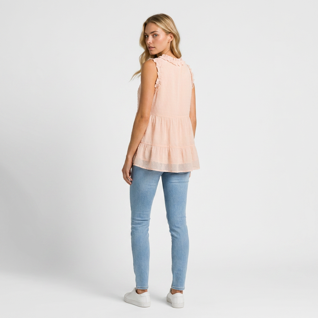 Orenvio | Women’s Swiss Dot Ruffle Tank Top