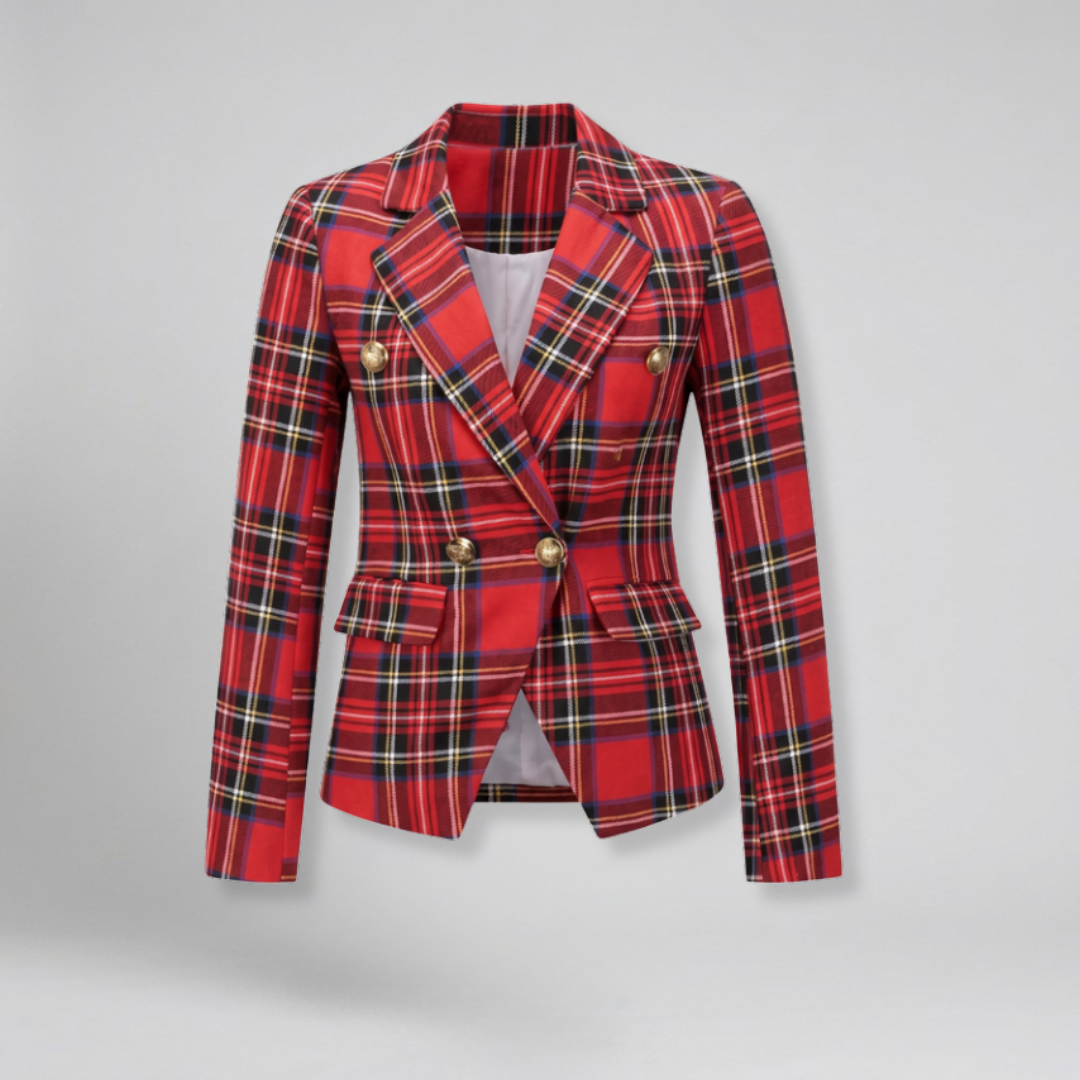Orenvio | Women’s Tartan Double-Breasted Blazer